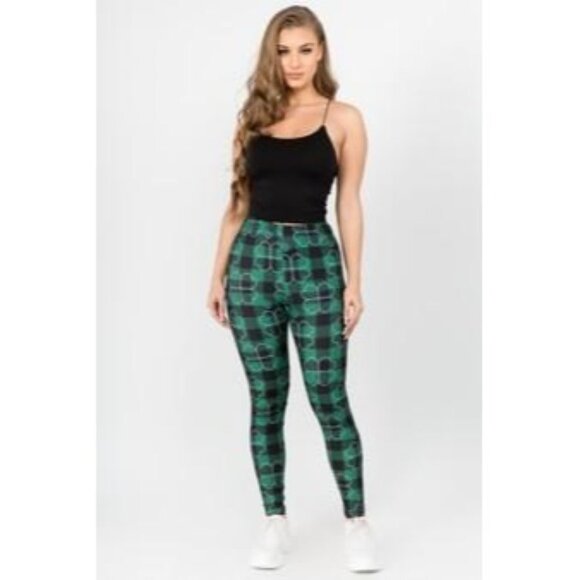 Pleasants Store Pants - Women's Plaid Clover Print Leggings